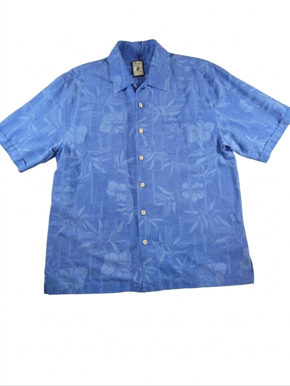Jamaica Jaxx Floral Jacquard Silk Shirt Men M Blue Pigment Dyed Square Buttons